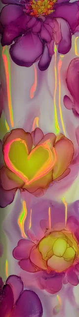 Free abstract flower art bookmark featuring pink and bright yellow abstract flowers